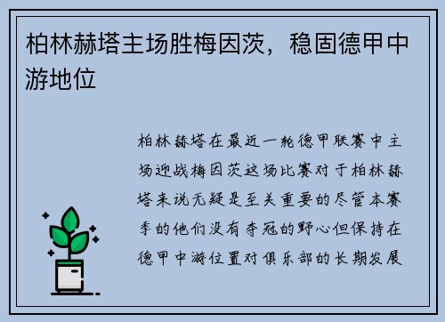 柏林赫塔主场胜梅因茨，稳固德甲中游地位